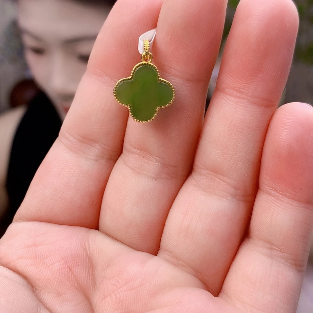 和田玉（碧玉）银S925镶嵌吊坠(不含链)吊坠