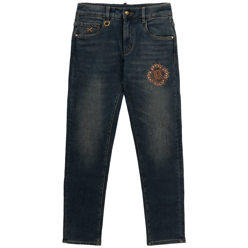 【DA双刀】四季新款休闲英国宫廷蓝时尚百搭微阔水洗直筒裤-020