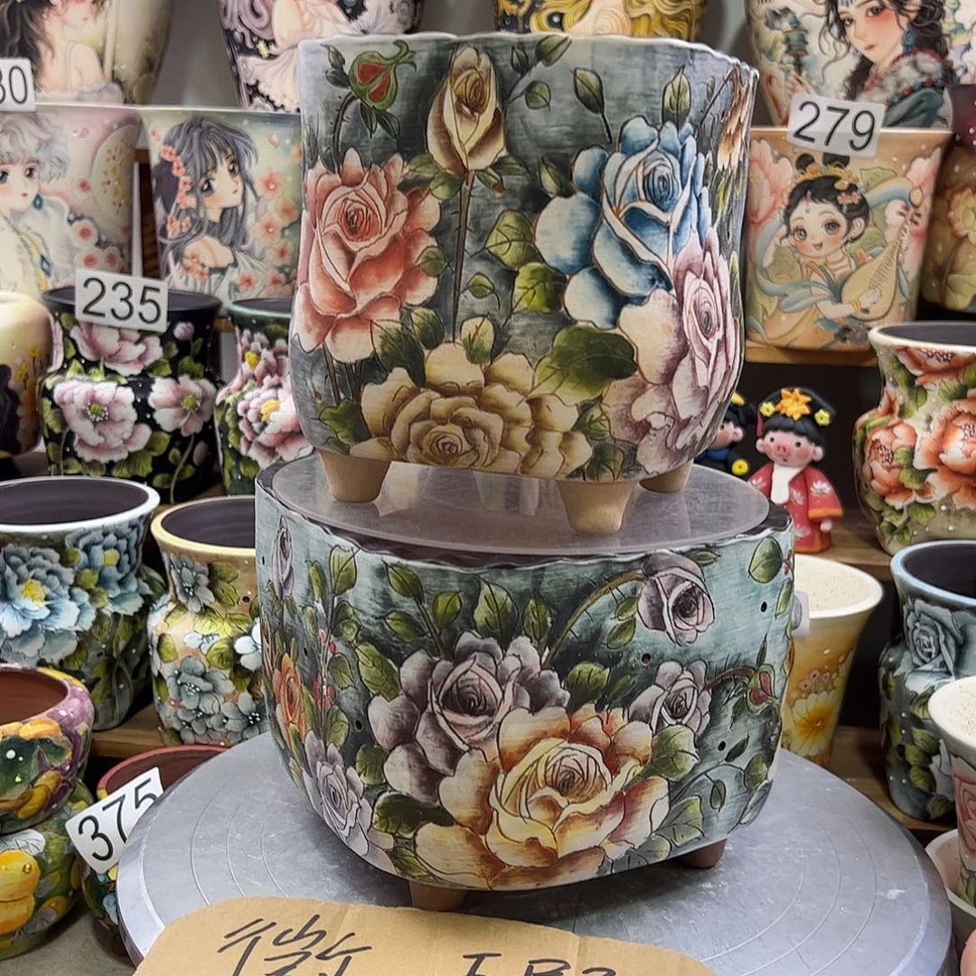 竹***，景德镇炫彩手绘景德镇陶瓷花盆