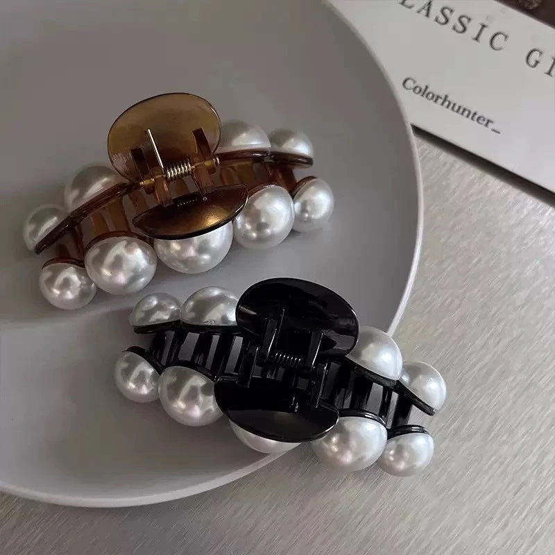 大号珍珠鲨鱼夹赫本公主风抓夹复古气质发饰百搭头饰法式ins优雅