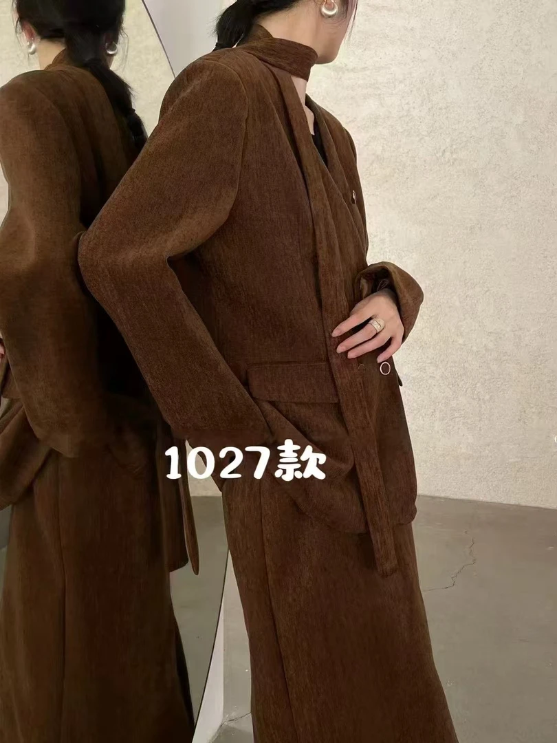 双排扣西装外套高腰直筒长裙气质套装时尚百搭