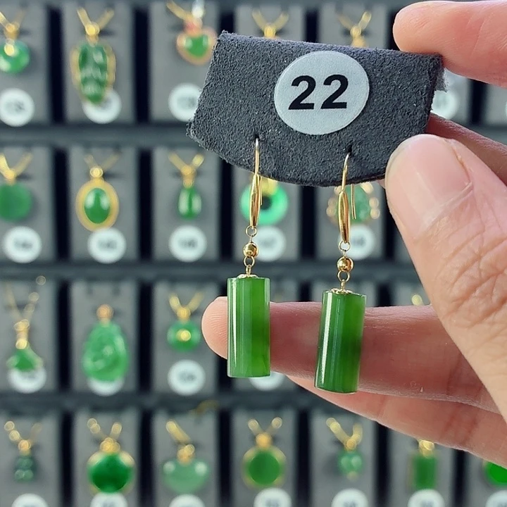 和田玉18K金镶嵌耳饰