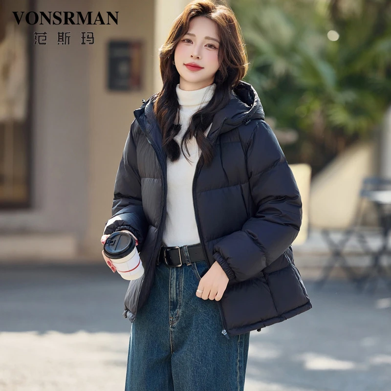 黑色短款羽绒服女2025冬季连帽小个子韩版学生加厚面包服保暖外套