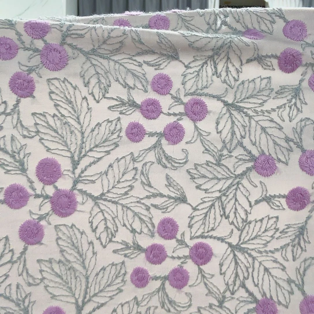 棉北高新款粉色刺绣新款小紫花半米