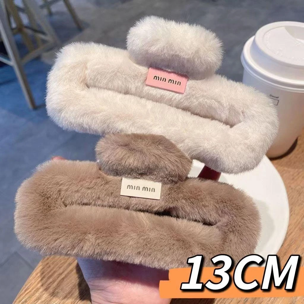 13CM毛绒超大号方形镂空发夹女秋冬气质高级感盘发抓夹鲨鱼夹头饰