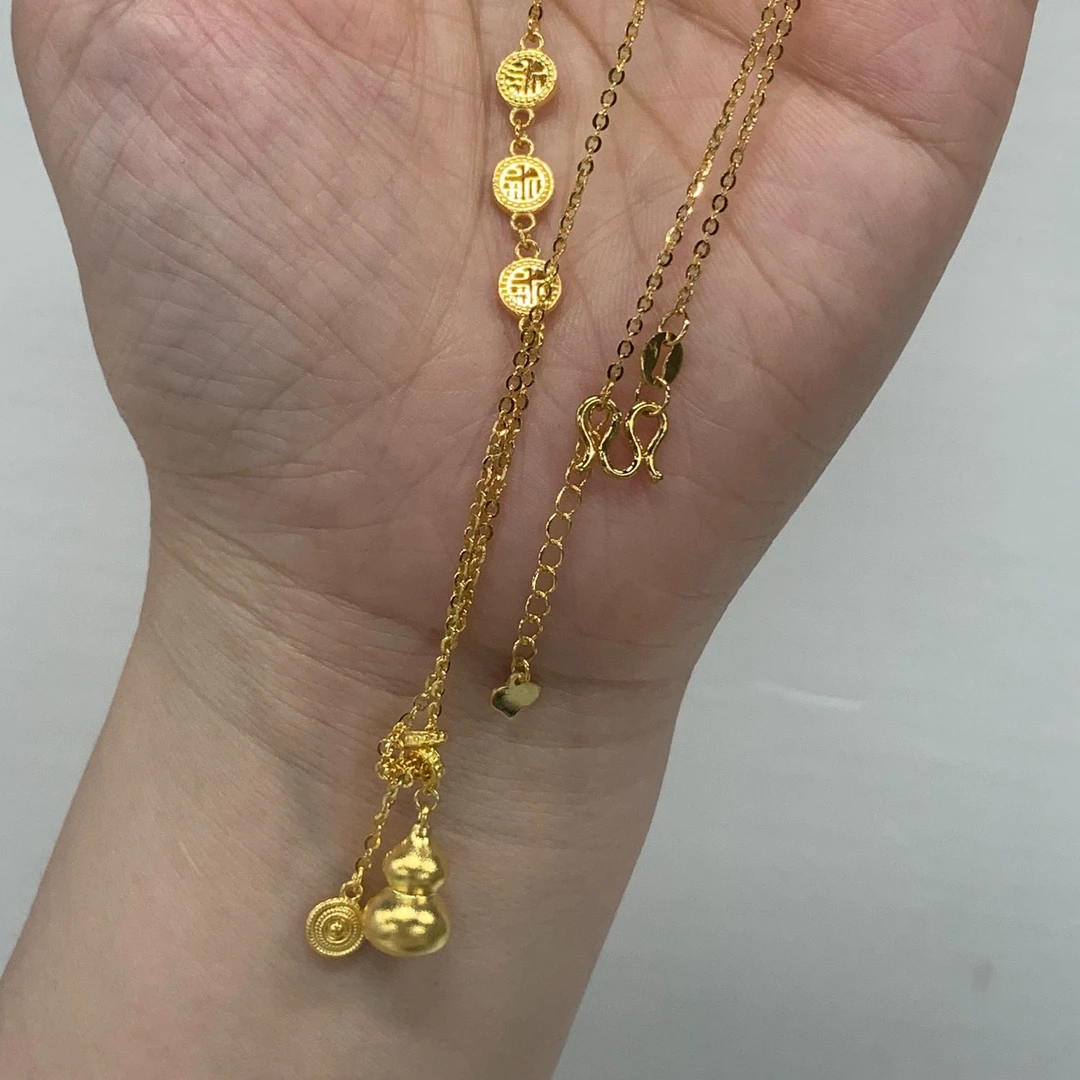 【金套链】光面福牌葫芦套链5G黄金足金999精致百搭送女友零附加