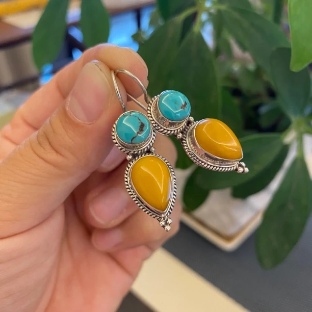 925银耳饰 定制925银耳扣复古民族风小众单品纯手工镶嵌錾刻