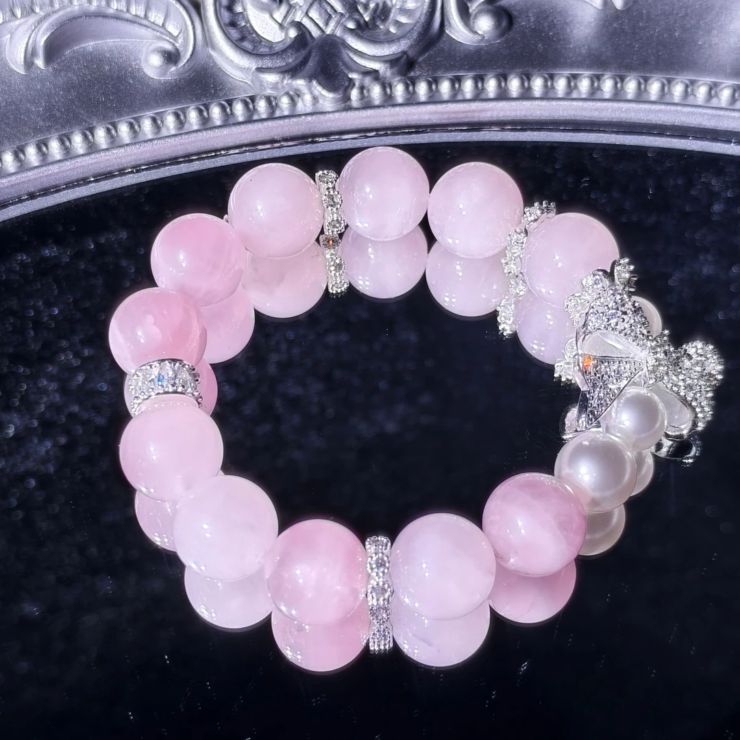 cy44-粉水晶蝴蝶花托配饰粉水晶手串手串