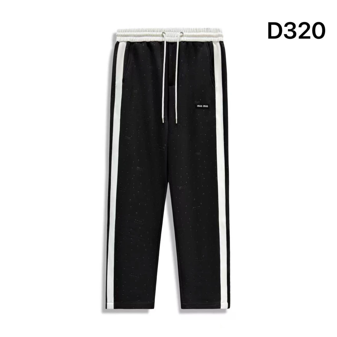 CB-D320-秋季新款休闲直筒撞色拼接时尚男女百搭运动松紧腰长裤