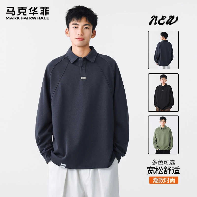 马克华菲潮牌长袖翻领POLO衫男士2025秋季新款宽松百搭休闲上衣服