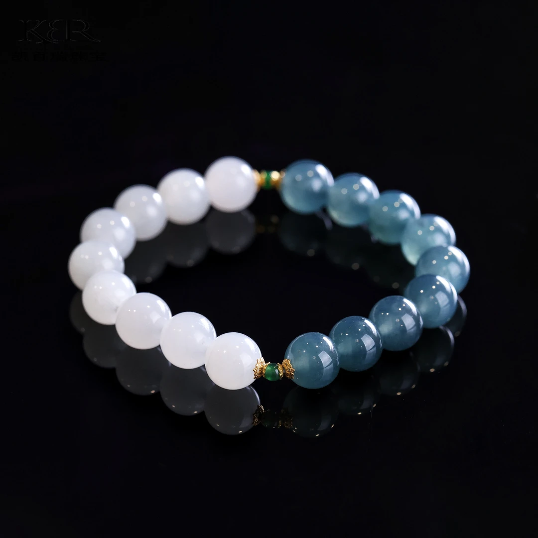 【央广】设计款S925银天然A货翡翠和田玉圆珠手串手链 KBR1022003