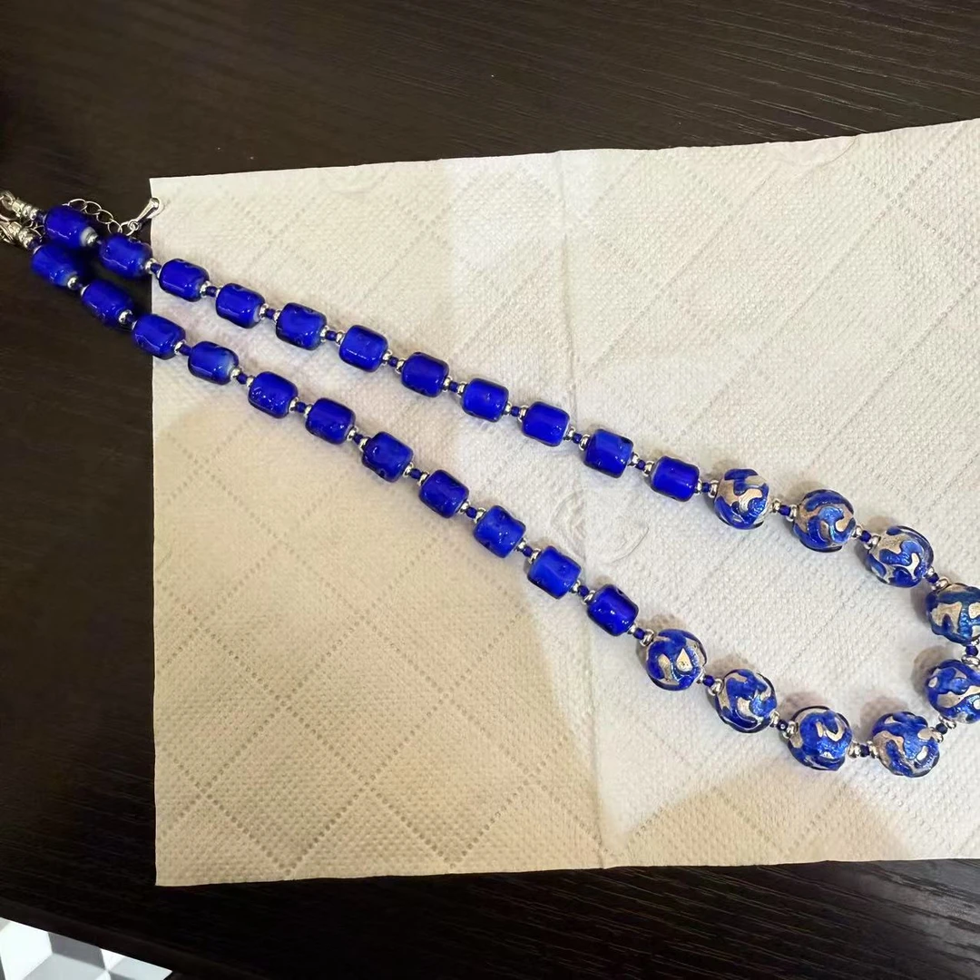 合金项链 LZ2731 克莱因蓝色雕刻珠蓝色扭扭琉璃项链