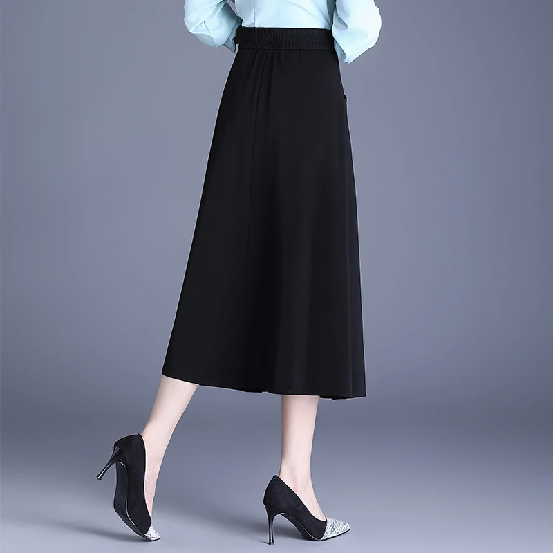 黑色通勤松紧腰遮跨排扣高腰女裙子半身裙半裙a字裙梨形中长款A字