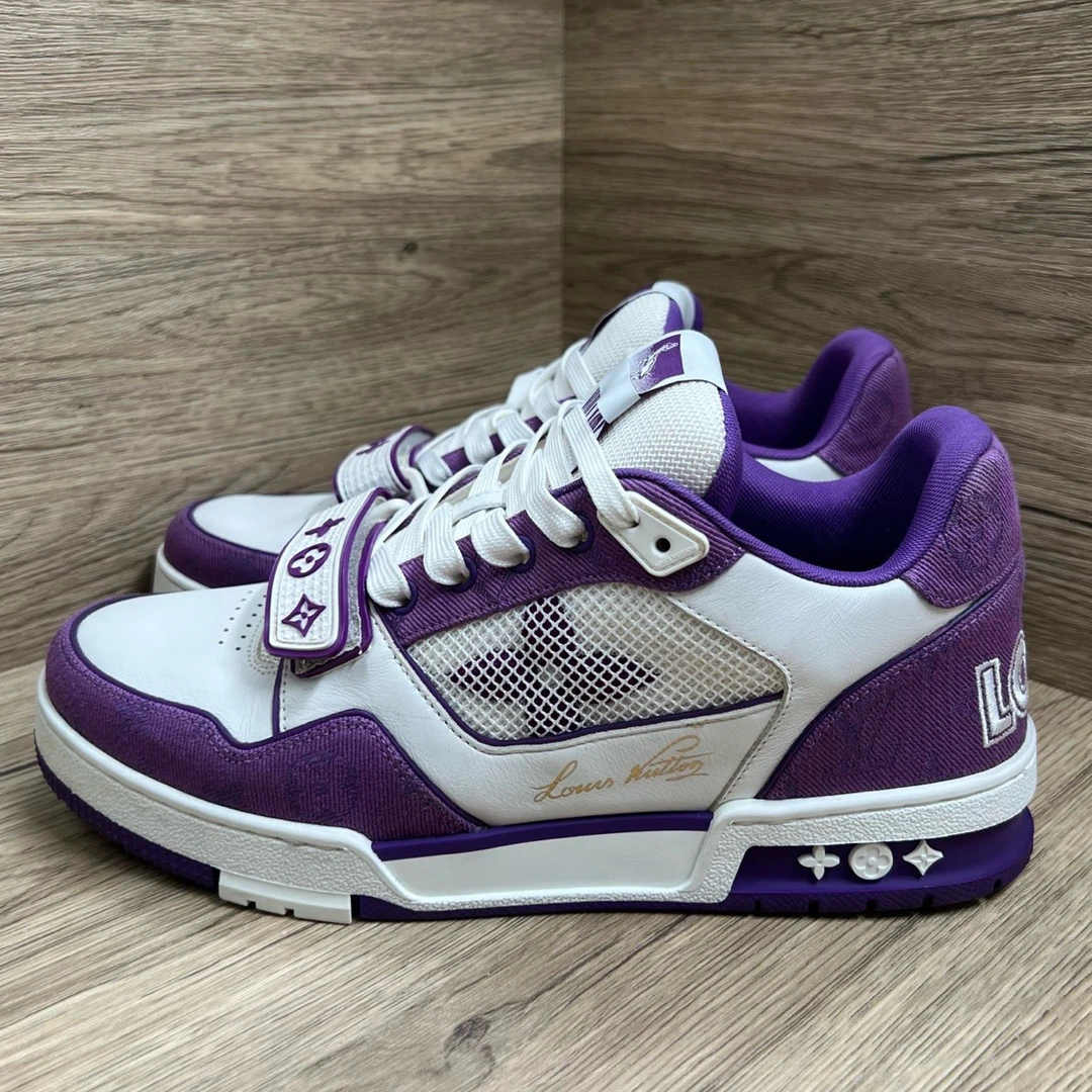 99新 LouisVuitton/路易威登 Trainer 白紫魔术贴板鞋 41.5码