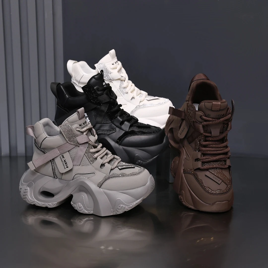 头层牛皮高帮小白鞋女2025秋冬时尚厚底增高休闲百搭运动老爹鞋潮