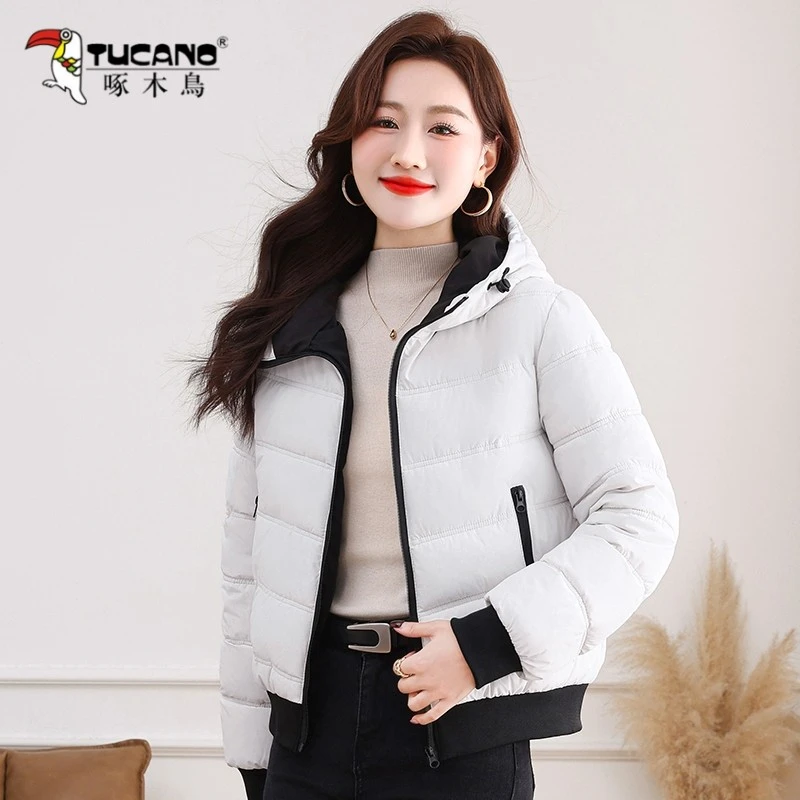 【官方品牌】啄木鳥连帽棉服女款2025冬季新款棉衣棉袄排骨短款外套