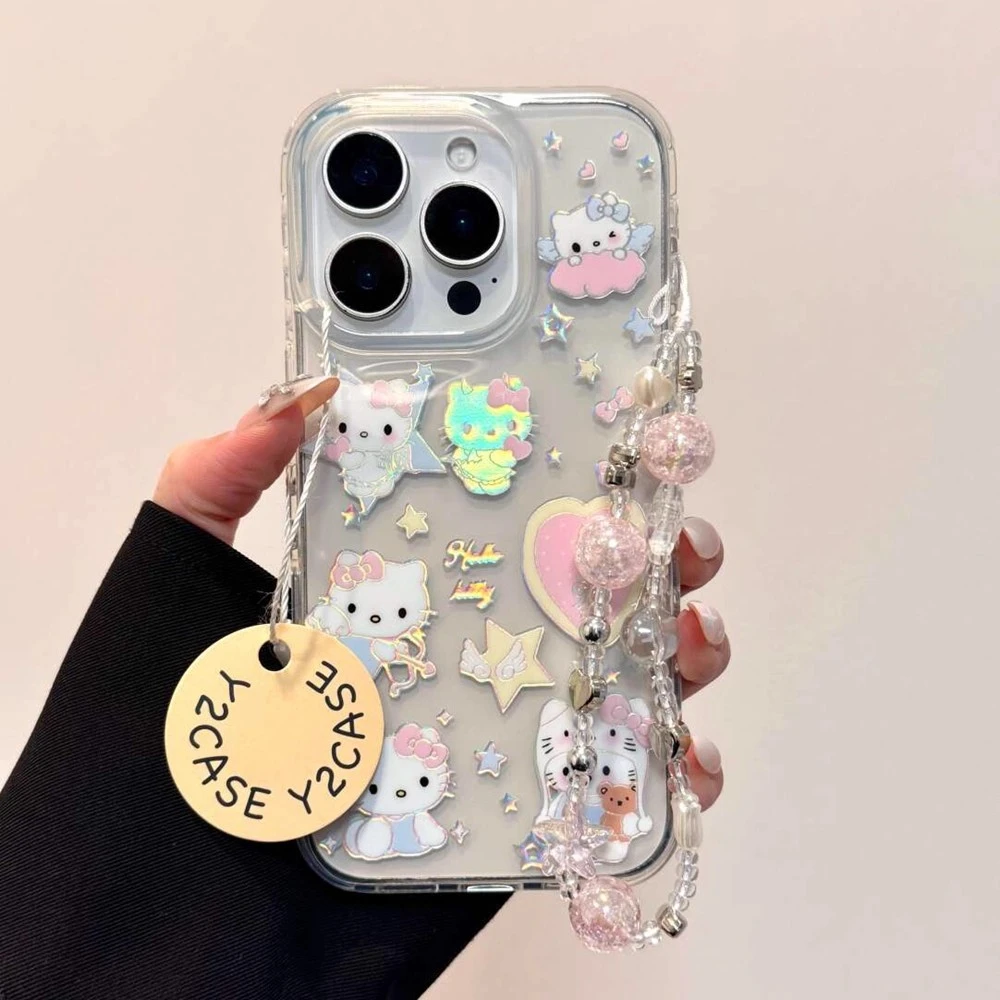 爱心透明双层imd适用苹果16promax手机壳烫金云朵丘比特Kitty猫