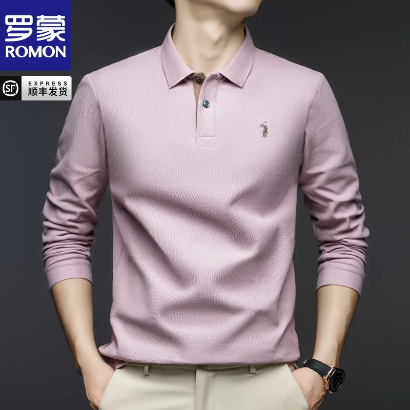 罗蒙男士纯棉长袖T恤春秋翻领刺绣小马标POLO衫商务休闲上衣服潮