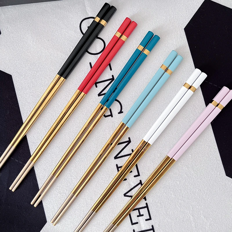 莱柏顿316L不锈钢筷子防滑筷子家用轻奢成人一人一双专人专用分色