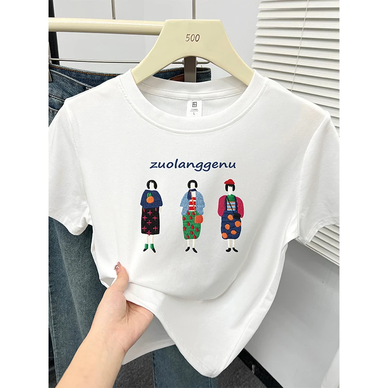 白色正肩短袖t恤女夏季新款韩版设计感休闲百搭圆领显瘦洋气上衣