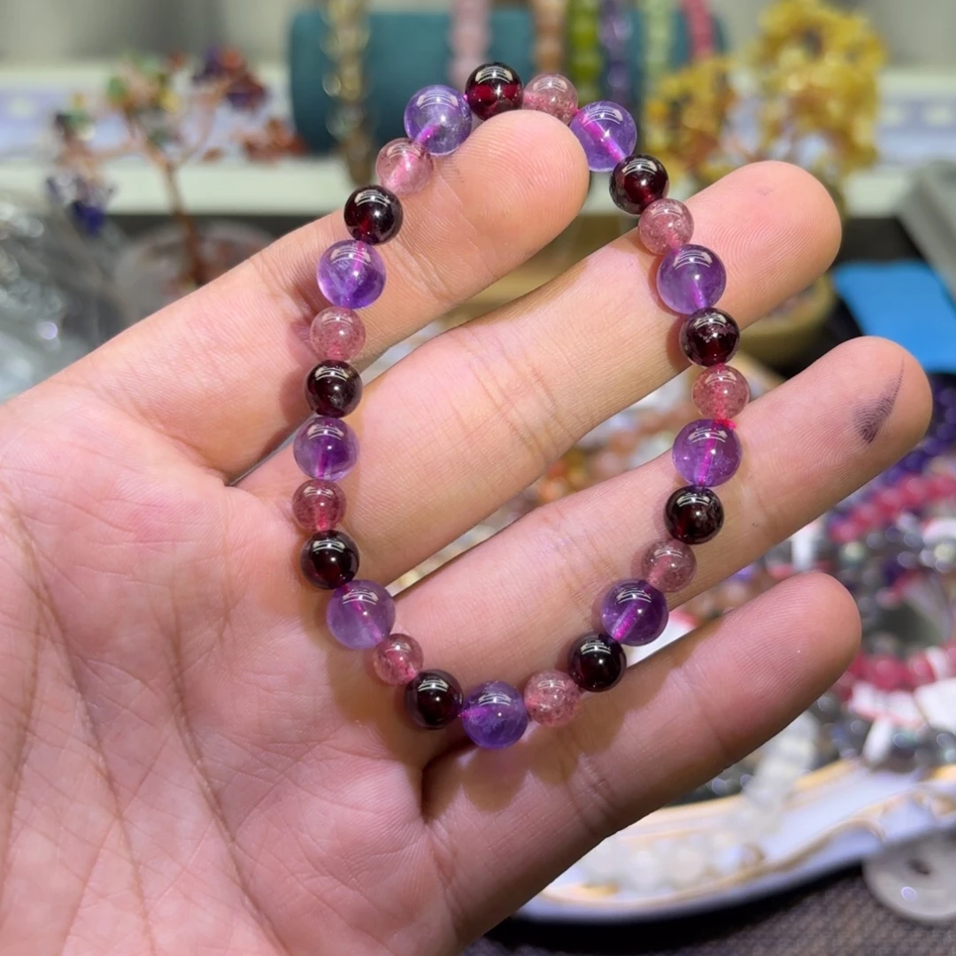 水晶手链未镶嵌石榴石紫水晶草莓晶