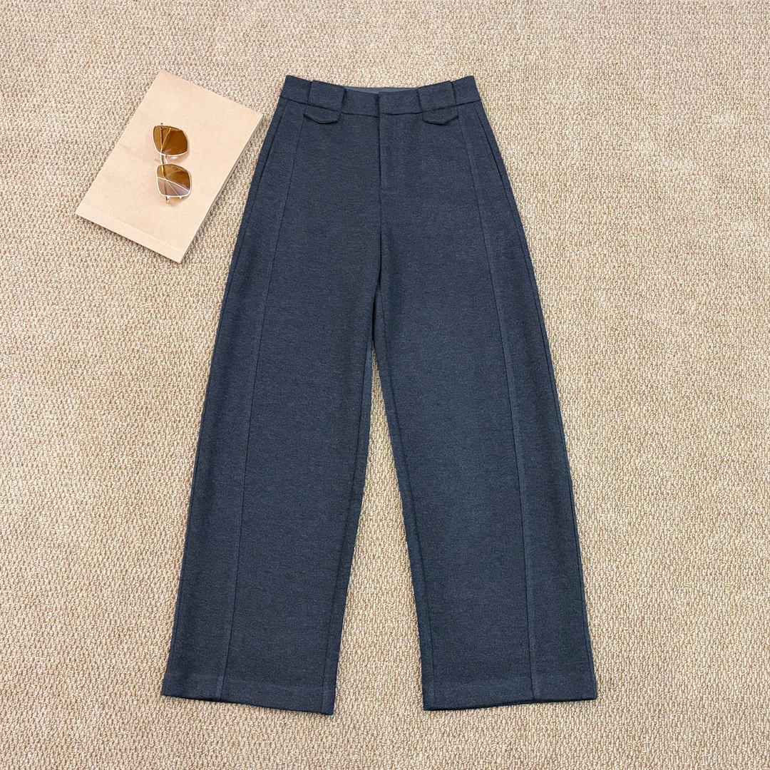 「希辰」秋冬时尚通勤立体剪裁显瘦直筒羊绒阔腿裤  5858