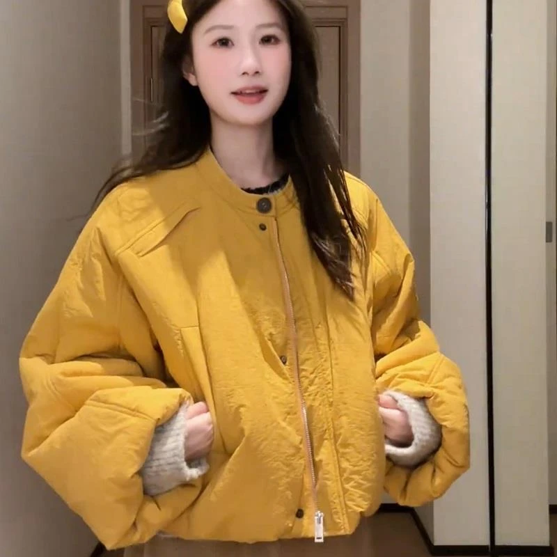 短款小个子立领夹棉加厚棉服外套女2025冬季新款宽松百搭显瘦棉衣