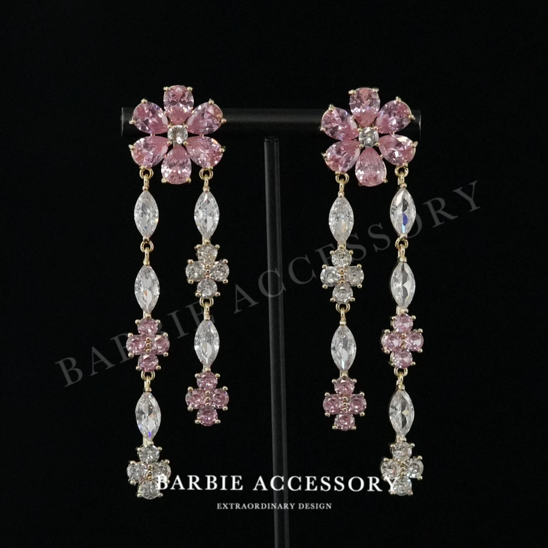 铜合金合成锆石耳饰 【紫河星花】时尚轻奢设计款高级绝美百搭耳饰