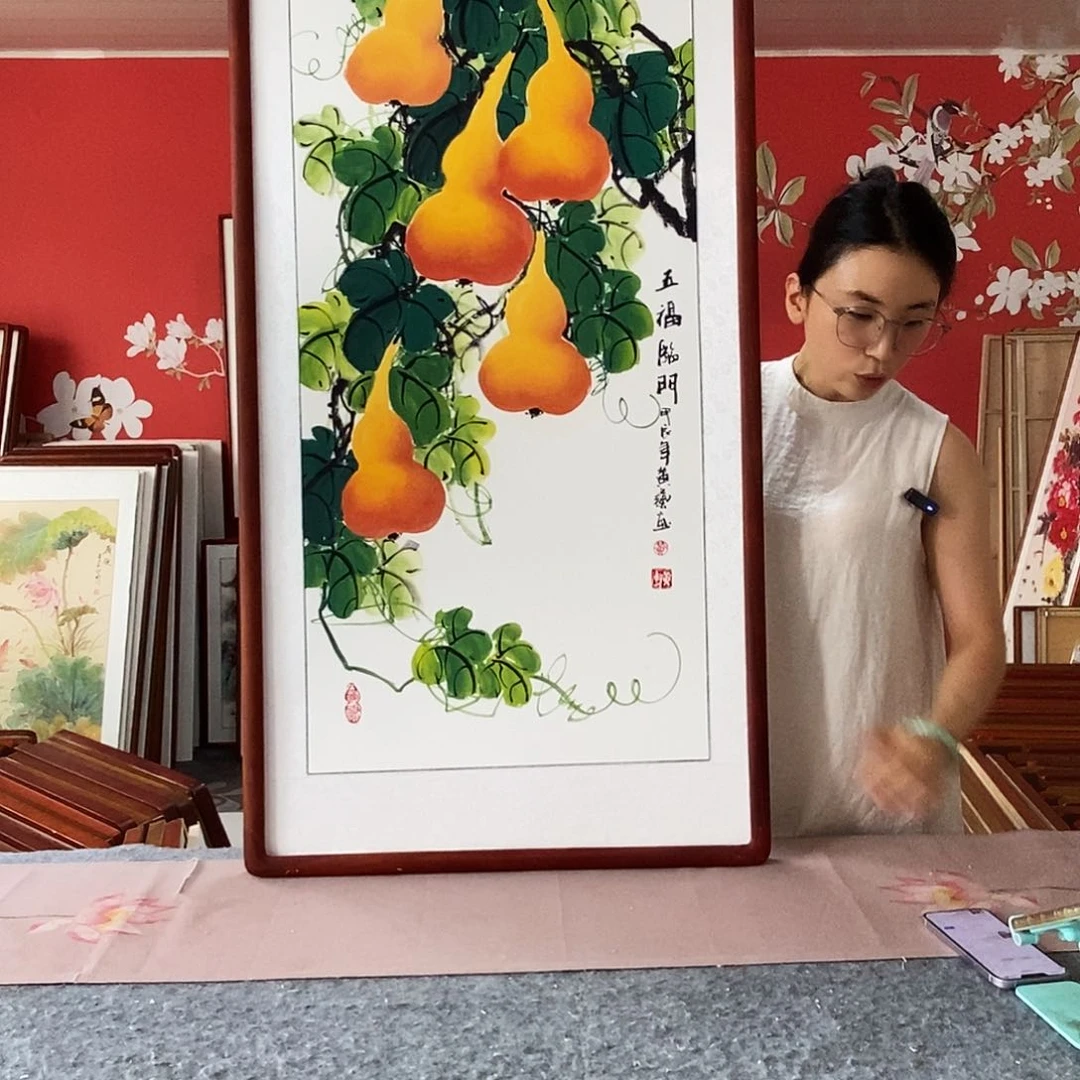 国画手写手绘国画作品62✖️122带框包邮