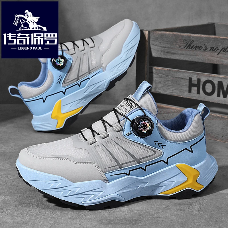 传奇保罗男鞋春季新款厚底增高防滑潮流百搭运动旋转纽扣跑步鞋