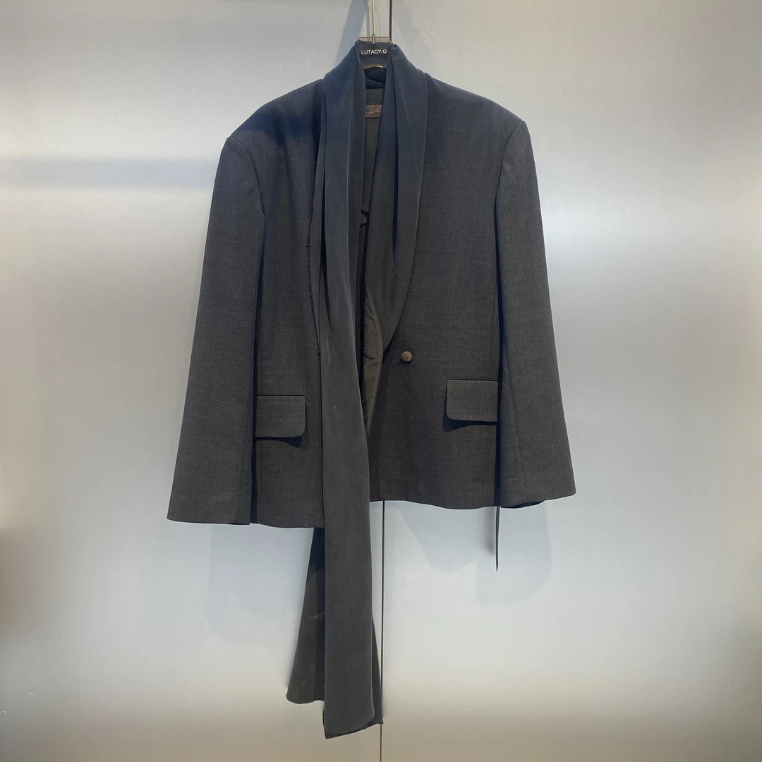 V2024SSSET01飘带毛边西服