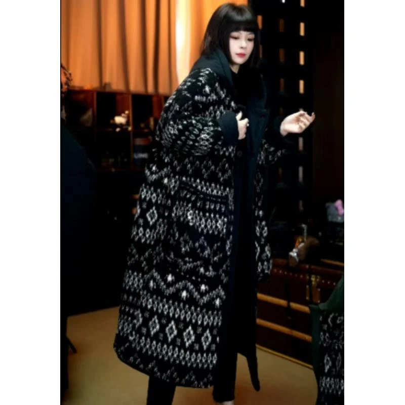 冬季新款颗粒绒拼接双面穿连帽长款棉服