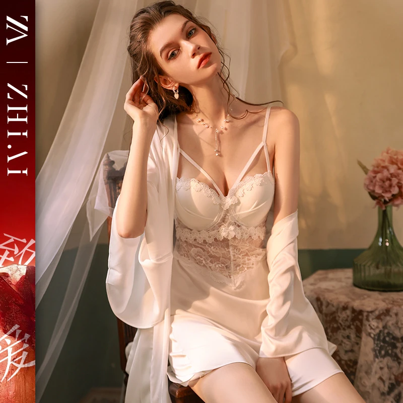 性感睡衣法式轻奢睡裙蕾丝吊带露背诱惑家居服带钢圈聚拢套装