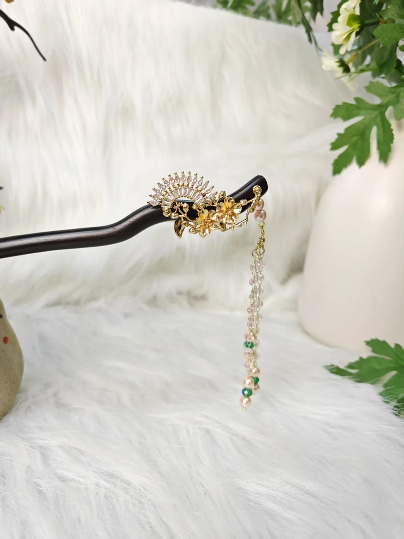 炑歌K378原创扇形流苏18公分发簪气质手工发饰国风百搭发簪