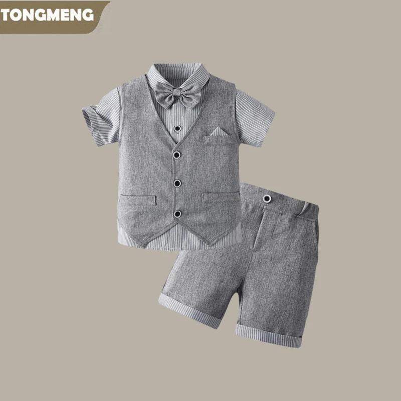 男童西装套装夏季帅气宝宝英伦风婚礼花童礼服男孩短袖三件套周岁