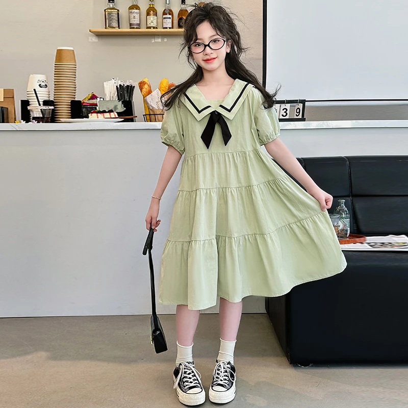 女童2025韩版宽松显瘦海军领连衣裙夏季爆款学院风洋气休闲娃娃裙