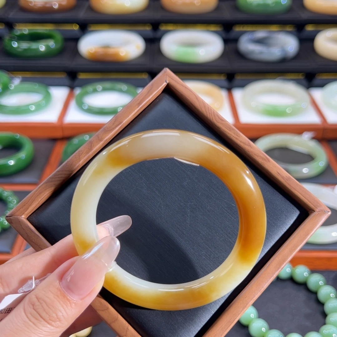 和田玉（糖玉）未镶嵌手镯云彩金红糖