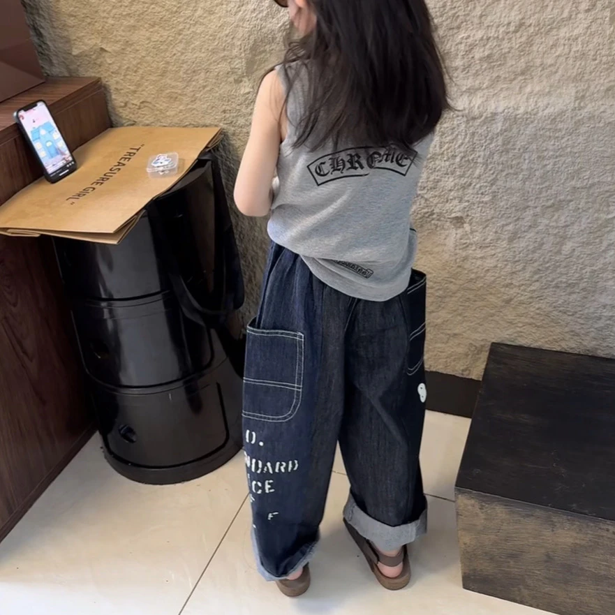 现货MZ.儿童夏季新款日系大口袋拼色时髦休闲直筒裤2163