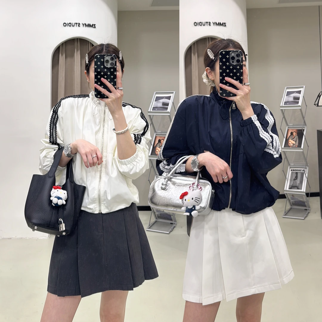 【ZMMY严选私服】春季新款高级感内衬蕾丝花边拼接立领外套5031606