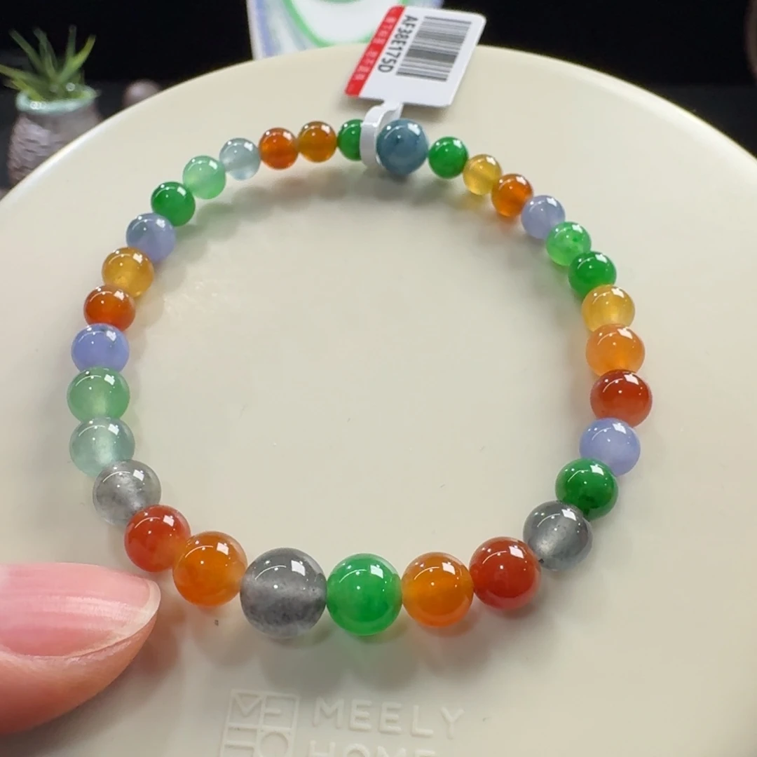 翡翠未镶嵌手链冰浓彩多宝单圈5.2-7.7mm