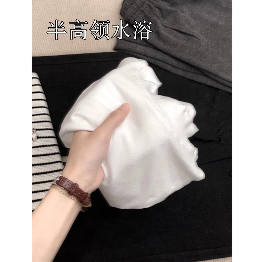 【半高领水溶】半高领纯色长袖水溶T恤女打底     OYS-8206