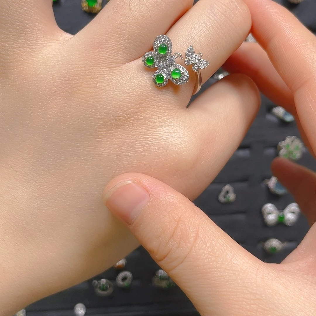 翡翠戒指银S925镶嵌戒指