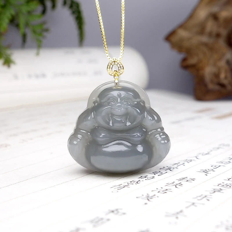【喻囍】和田玉烟紫福气满满大肚佛公 18k金精致款吊坠（多样性发货）