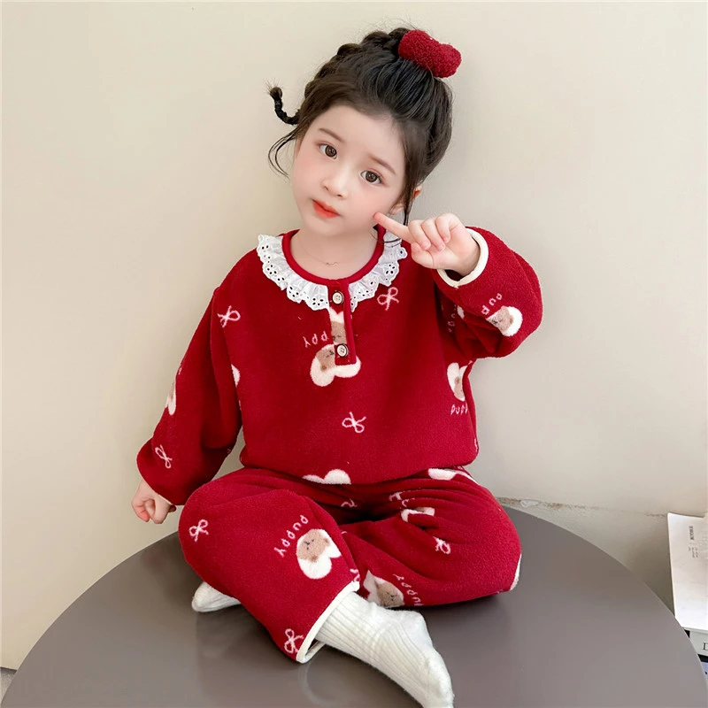 女童睡衣珊瑚绒秋冬款2025新款女孩宝宝法兰绒冬季儿童家居服套装