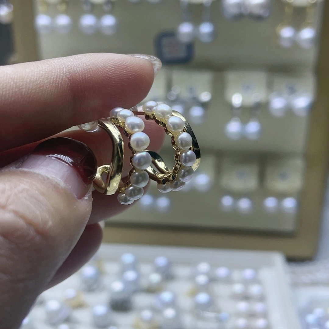 淡水珍珠耳饰银S925镶嵌