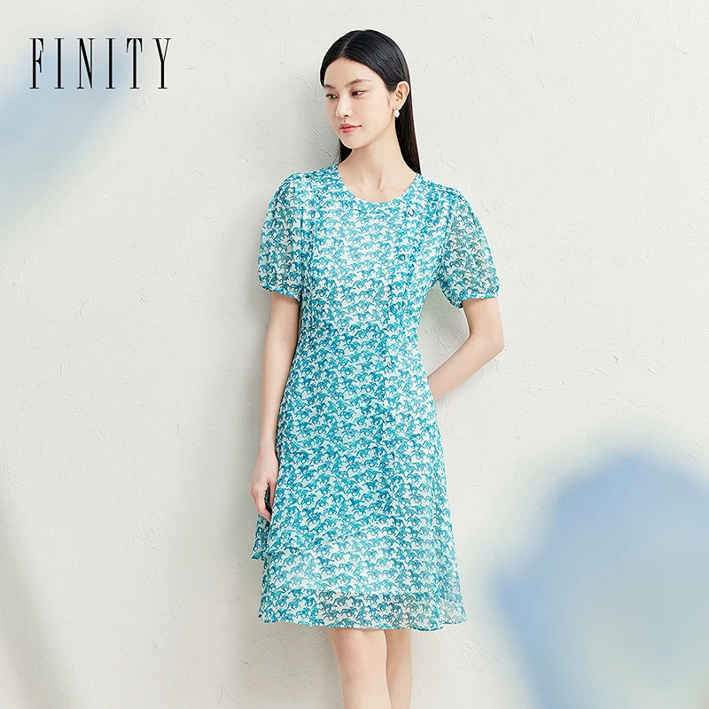 FINITY 新款连衣裙碎花显瘦气质时尚复古印花法式 F20WC8162L