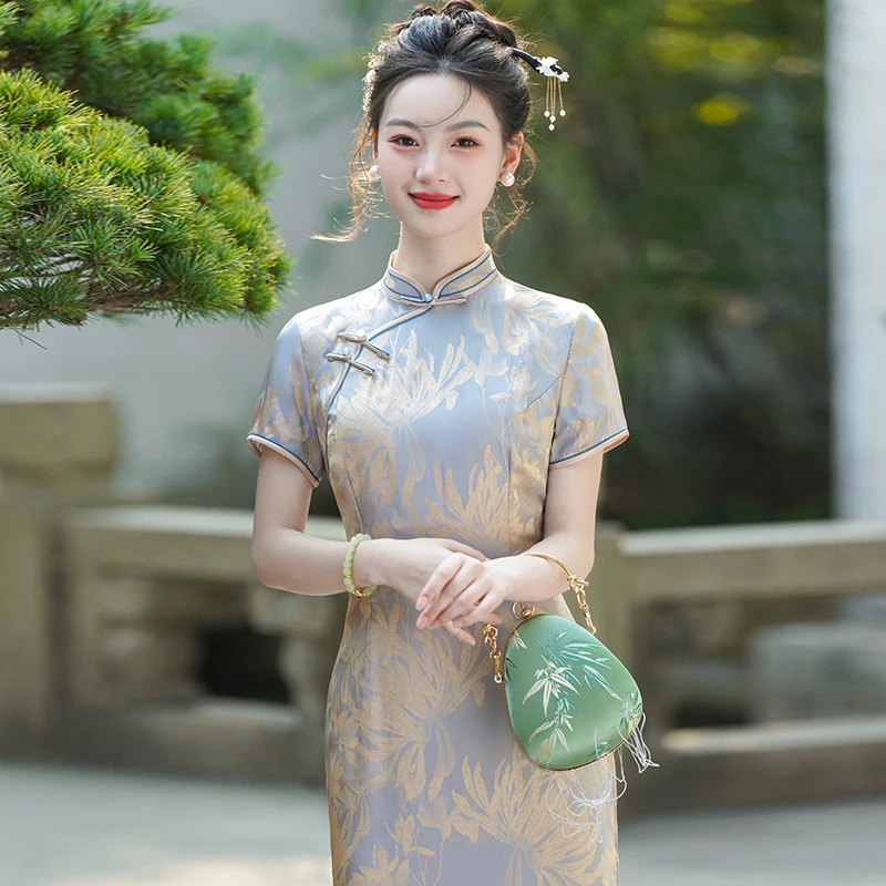 新中式旗袍高端2025夏季老上海日常可穿裙子复古气质素雅国风礼服