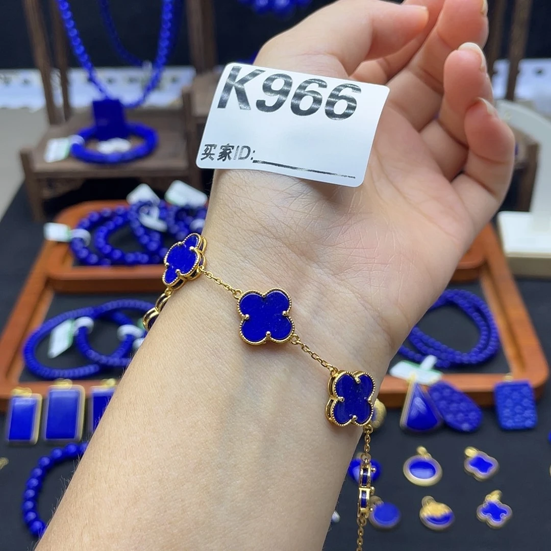 青金石银S925镀金镶嵌手链