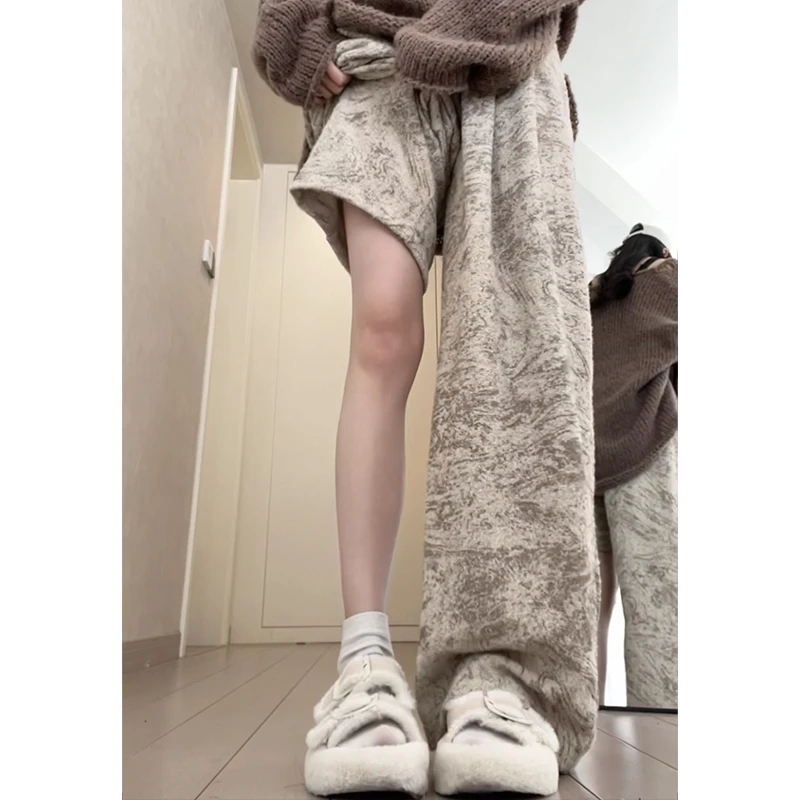 新中式国风裤子女春秋2025新款高腰垂感休闲水墨扎染山本裤阔腿裤