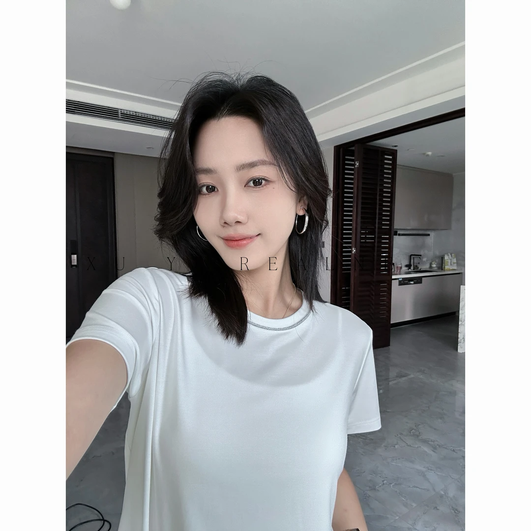 REALNEEI【奶冻tee】休闲兰精莫代尔基础舒适极简纯色百搭T恤22137